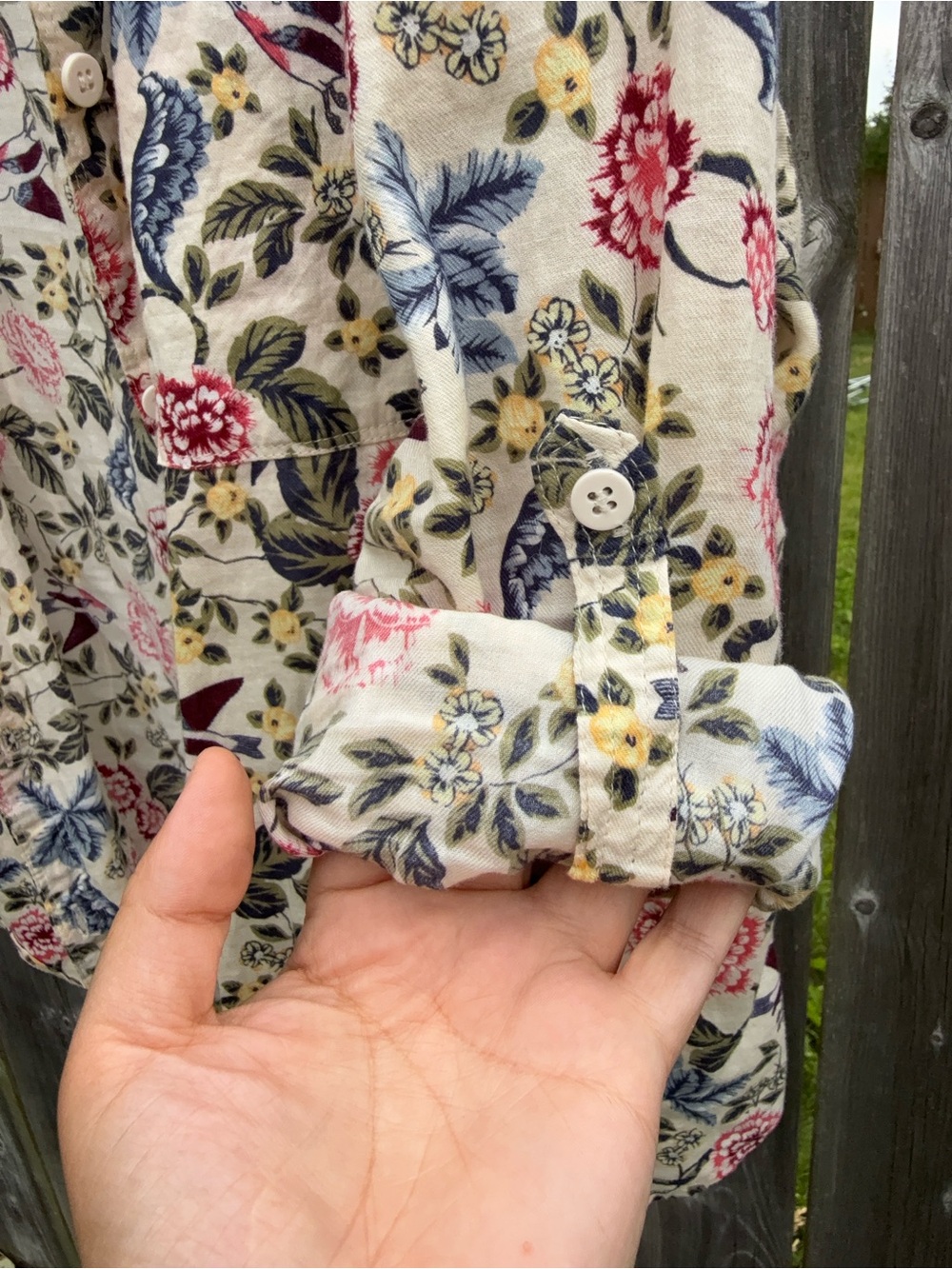 Cotton On Cream Floral Button-Up with Pink & Blue Accents - Picture 4 of 7